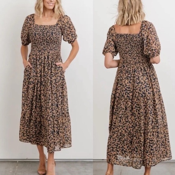 Baltic Born Dresses & Skirts - Baltic Born‎ Manchester Navy Ditsy Floral Smocked Midi Dress Small Cottagecore